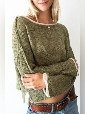 Bohme Sweater Womens Small Green Knit Oversized Crop Boatneck New